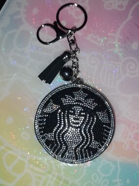 New! Rhinestone Starbucks Black Keychain Tassel Charm